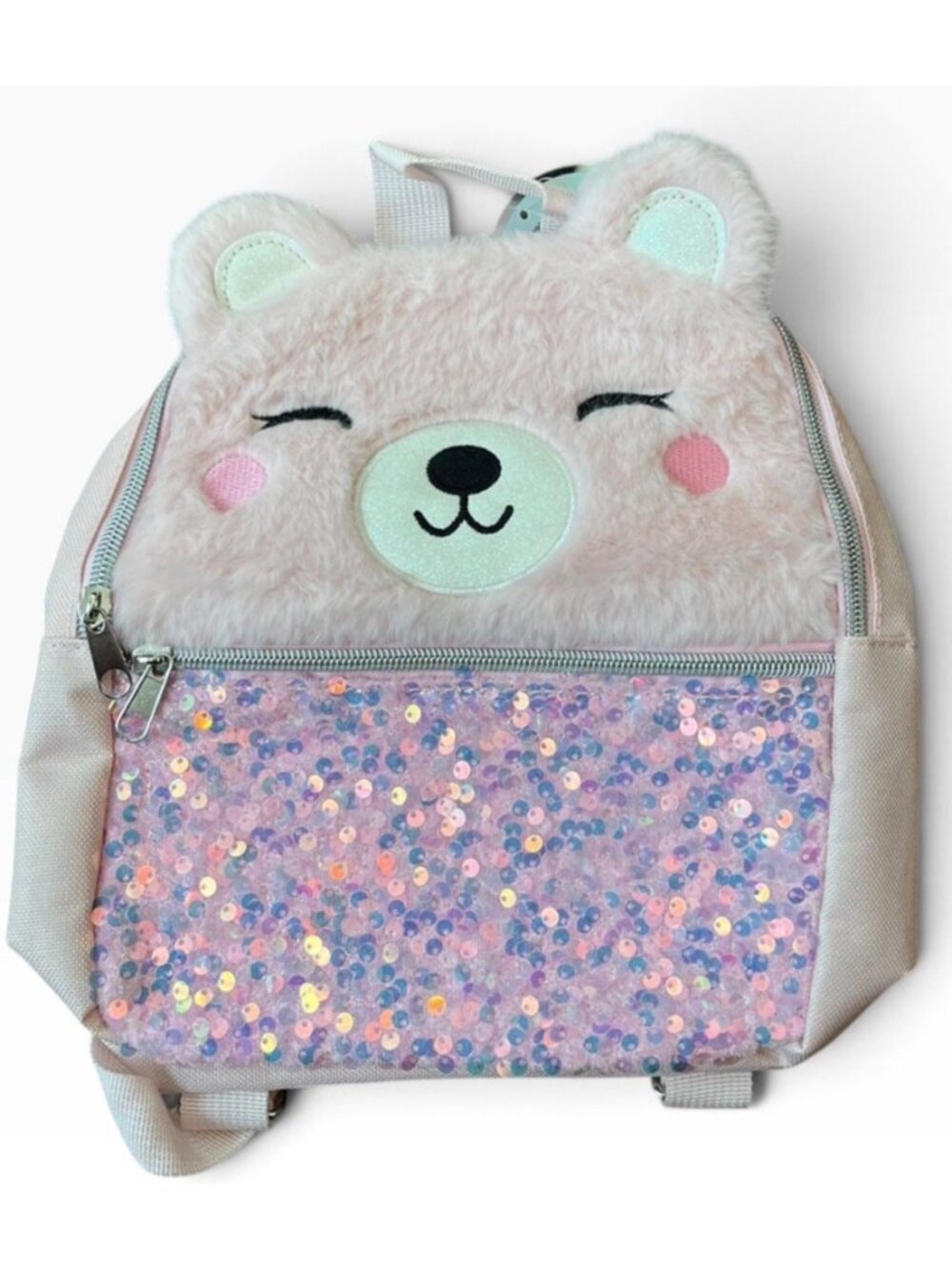 Little Girls Small Plush Pink Sequin Bear Backpack Small Adjustable New NWT